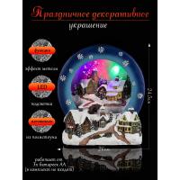 R-72487 (8) 20*7*24,5см. Пано под стеклом "Новогодняя ночь в деревне", со светодиодами